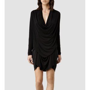 ALLSAINTS Amei Dress / Small / Black Long Sleeve Draped